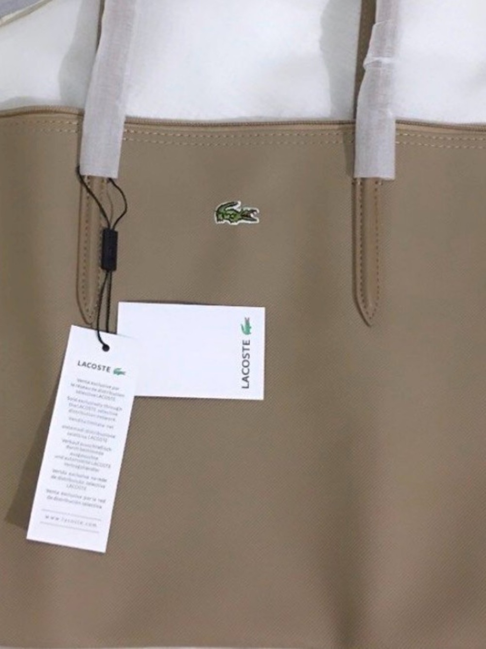 Lacoste Beige Tote with Signature Green Croc